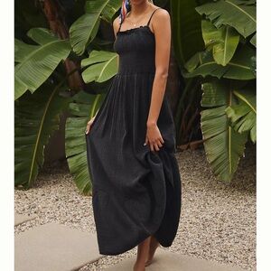 The Marisol Smocked Gauze Maxi Dress, Black, Size S